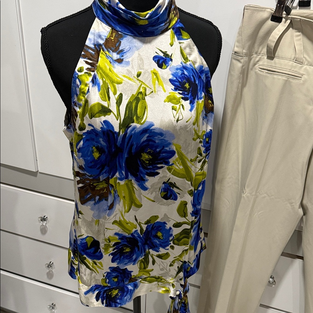 Floral Halter Neck Top - Blue and Green